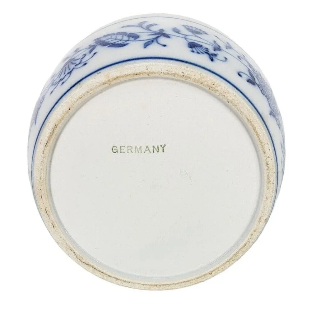 Antique German Porcelain Ceramic Blue & White Delft Round Coffee Jar Canister